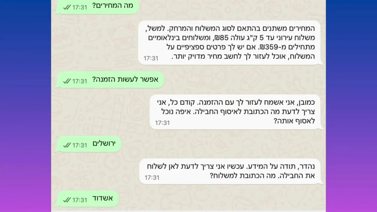צפו בהדגמה: בוט AI לוואטסאפ לחברת שליחויות
